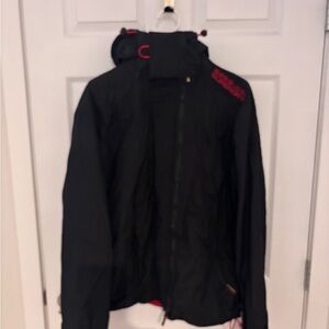 Superdry Men’s Windcheater Black Hooded Jacket with Red Accents